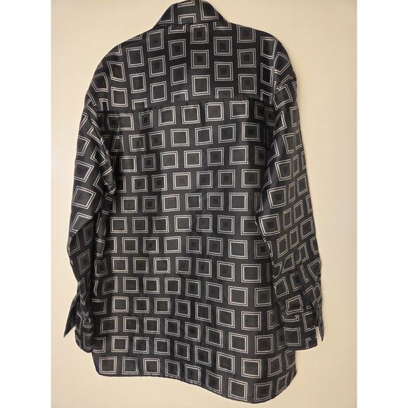 JEAN PAUL EXCLUSIVE Mens M Shirt Taffeta Button-Up Black Gray Geometric Italy - Picture 5 of 9